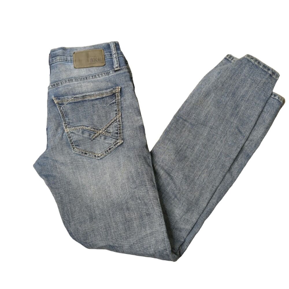 BKE Carter Men’s Bootleg Cotton Stretch Distressed Blue Denim Jeans 28R